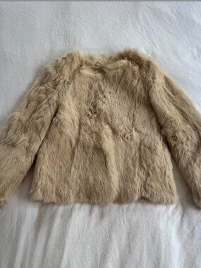 Gorgoues cream real vintage rabbit fur jacket with lace lining